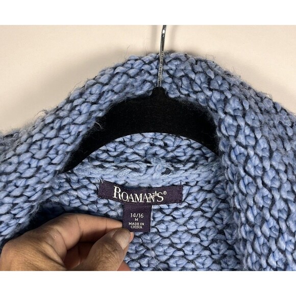 Roamans Chunky Knit Long Cardigan Womens 14/16 Blue Marled Sweater Open Front - Picture 6 of 7